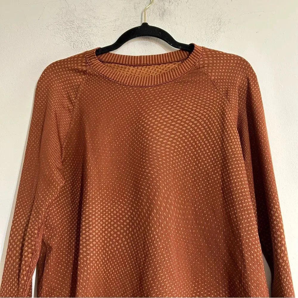 Lululemon Rest Less Pullover Top Grid Warp Date Brown / Desert Sun Size 12